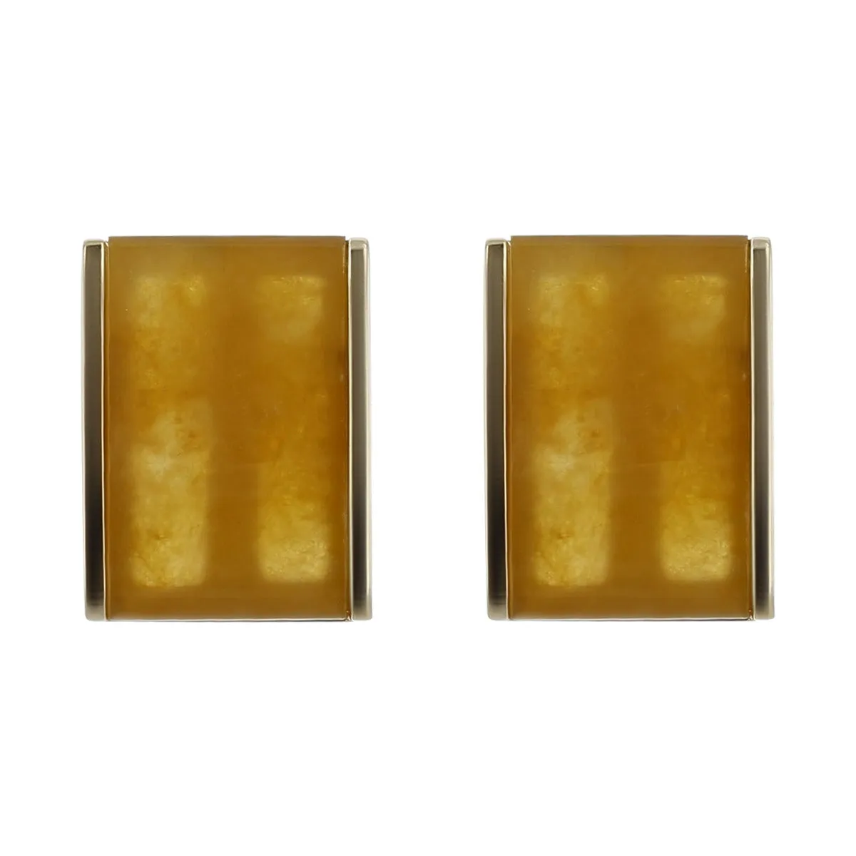 14K Gold Rectangular Brown Jadeite Earrings