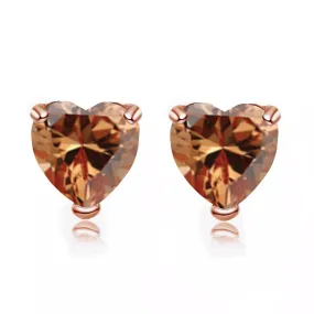 14k Rose Gold Plated 1 Carat Heart Created Citrine Sapphire Stud Earrings