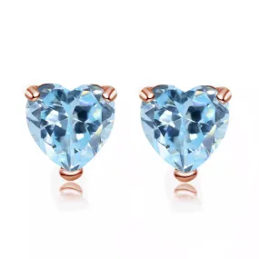 14k Rose Gold Plated  2 Carat Heart Created Aquamarine Sapphire Stud Earrings