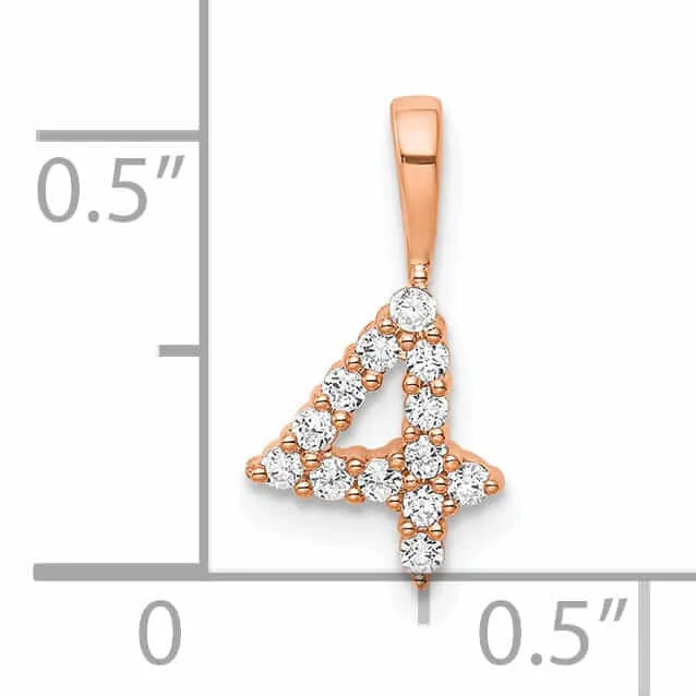 14k Rose Gold Polished Finish with Diamonds Number 4 Pendant