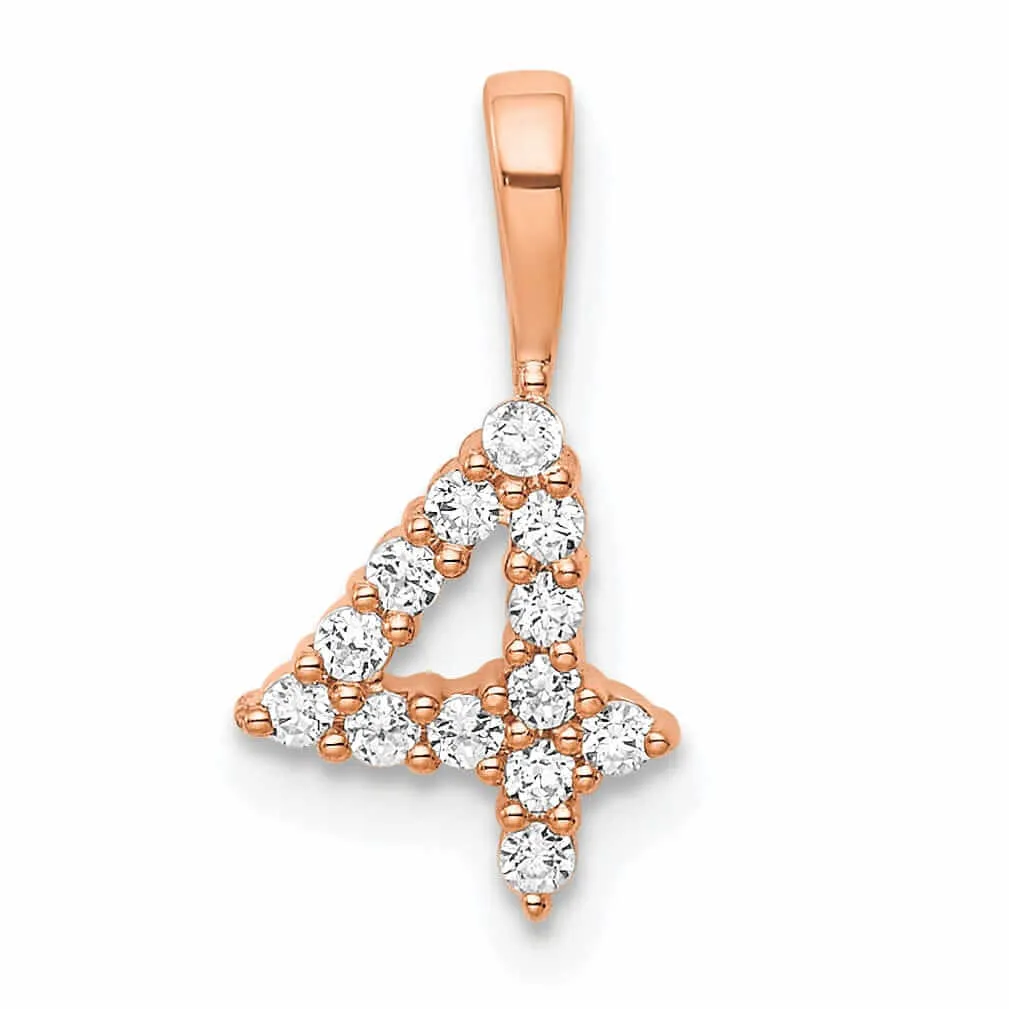 14k Rose Gold Polished Finish with Diamonds Number 4 Pendant