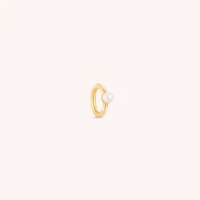 14K Solid Gold Mini Pearl Clicker Hoop 6mm