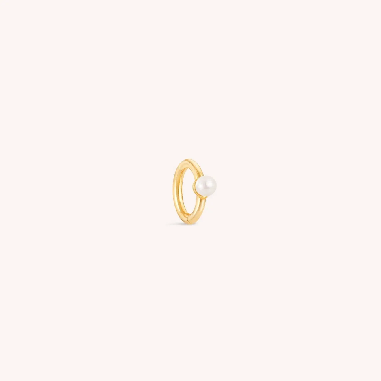 14K Solid Gold Mini Pearl Clicker Hoop 6mm