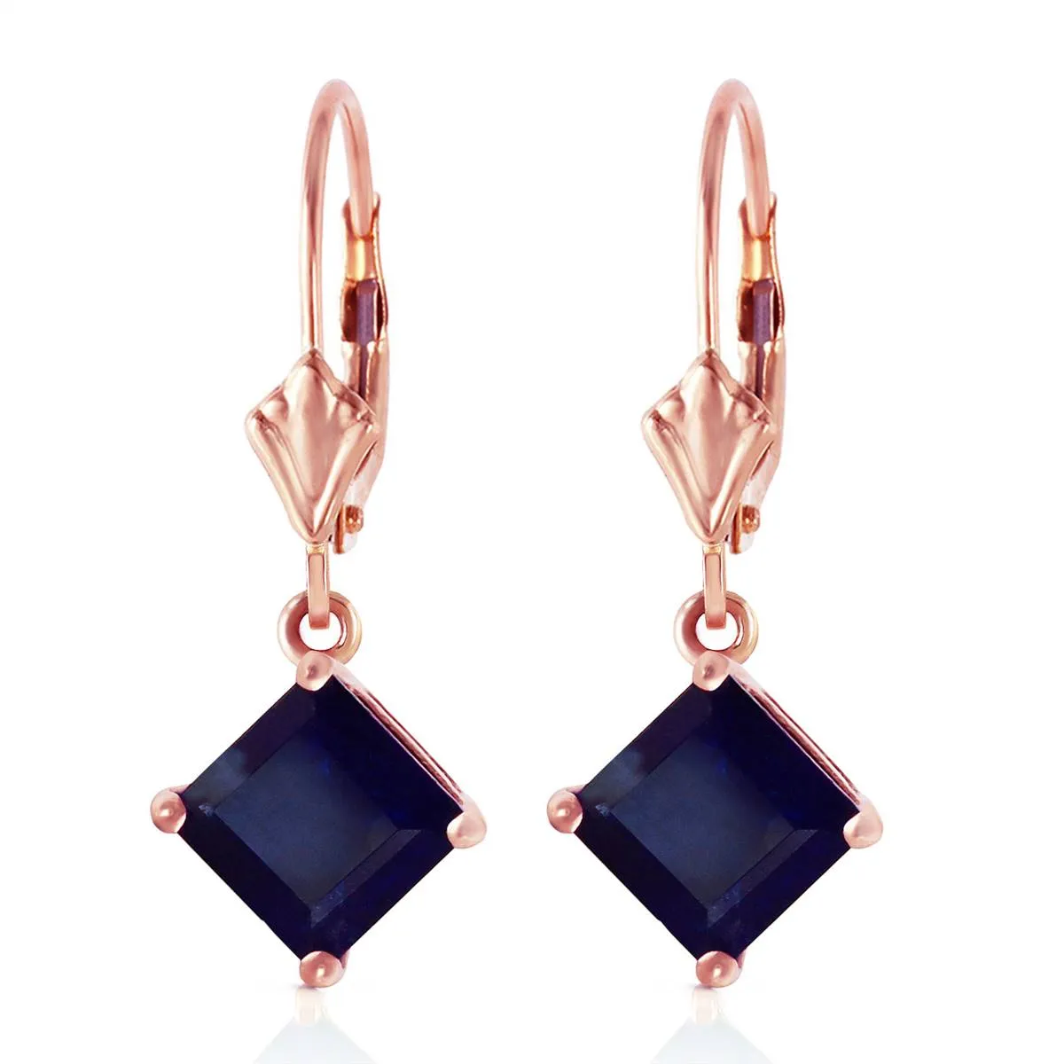 14K Solid Rose Gold Leverback Earrings Natural Sapphire Certified Genuine