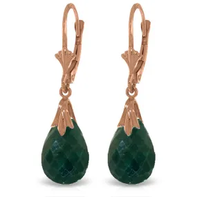 14K Solid Rose Gold Leverback Earrings w/ Green Dyed Sapphires