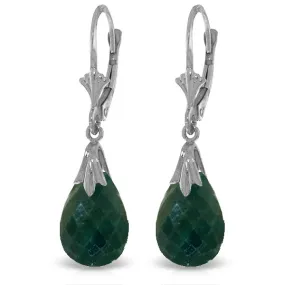 14K Solid White Gold Leverback Earrings w/ Green Dyed Sapphires