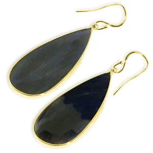 14K Solid Yellow Gold Fish Hook Pear Sapphire Earrings