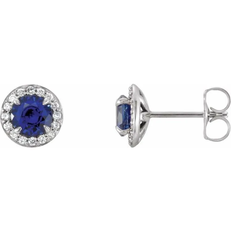 14K White 3.5 mm Natural Blue Sapphire & 1/8 CTW Natural Diamond Earrings