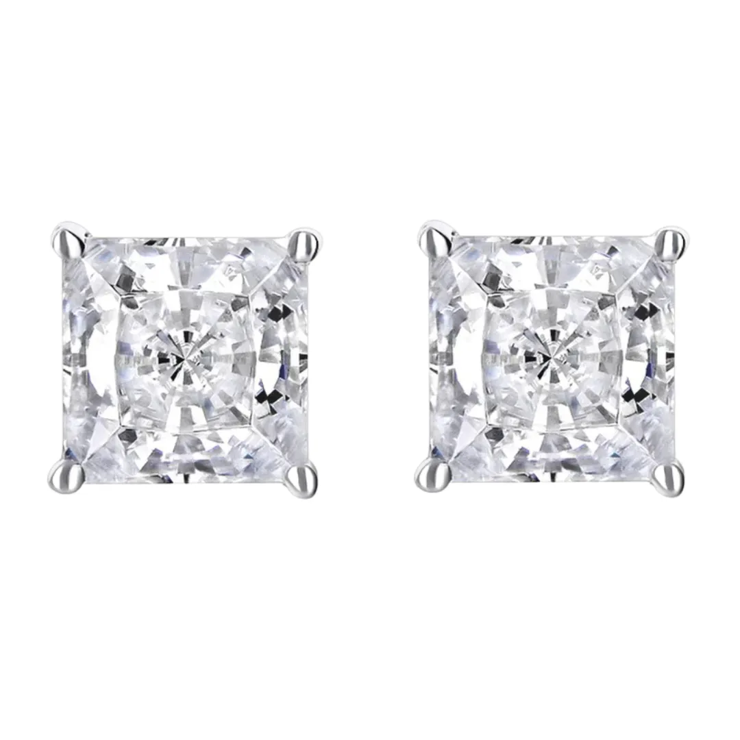 14k White And Rose Gold 1/2 Carat Solitaire Created Diamond 2 Pair Princess Stud Earrings