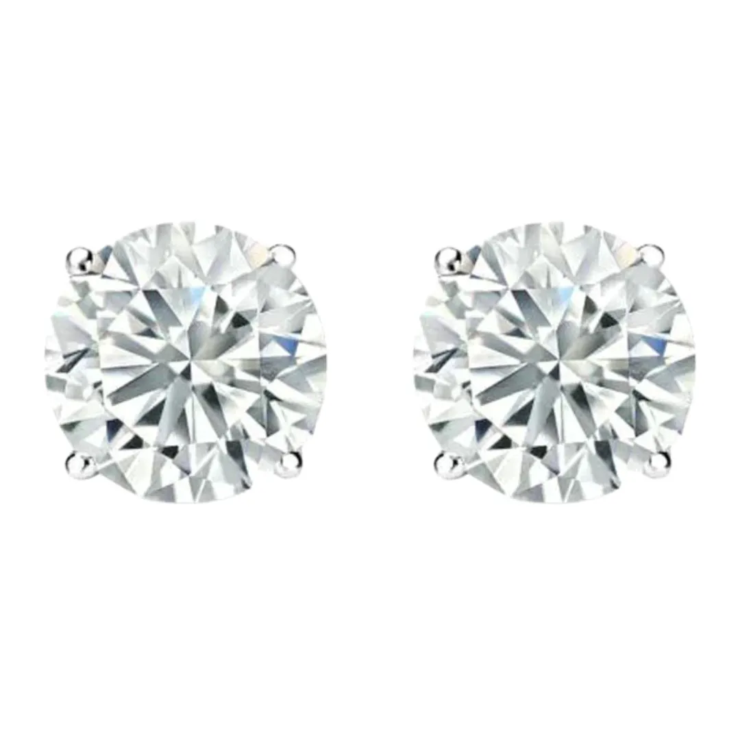 14k White and Yellow Gold 1/2 Carat Solitaire Created Diamond 2 Pair Round and Princess Stud Earrings