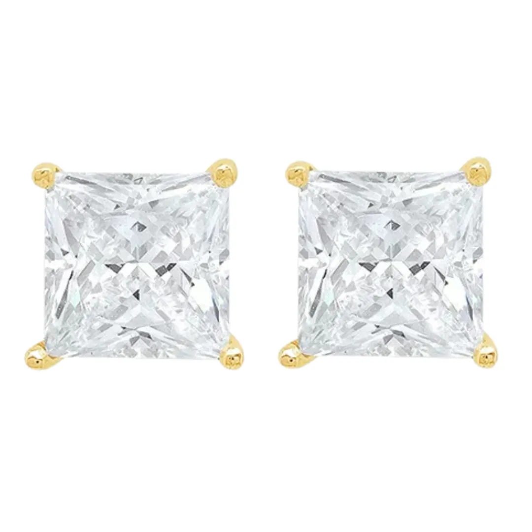 14k White and Yellow Gold 1/2 Carat Solitaire Created Diamond 2 Pair Round and Princess Stud Earrings