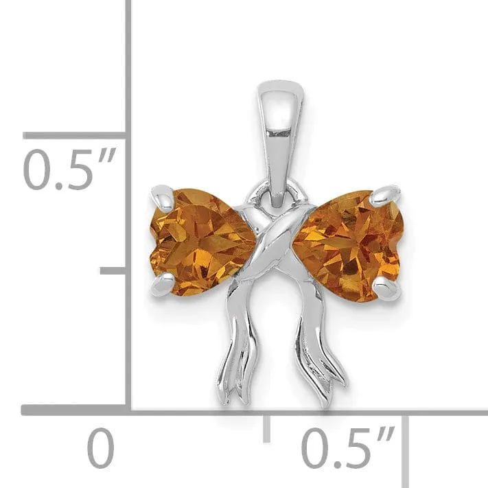 14k White Gold Citrine Birthstone Bow Pendant