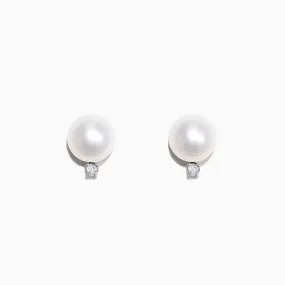 14K White Gold Cultured Fresh Water Pearl & Diamond Earrings. 0.05 TCW