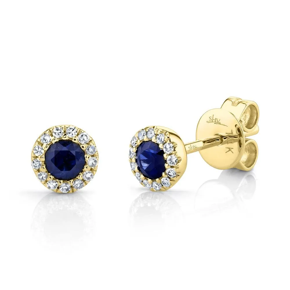 14K White Gold Diamond   Blue Sapphire Earrings