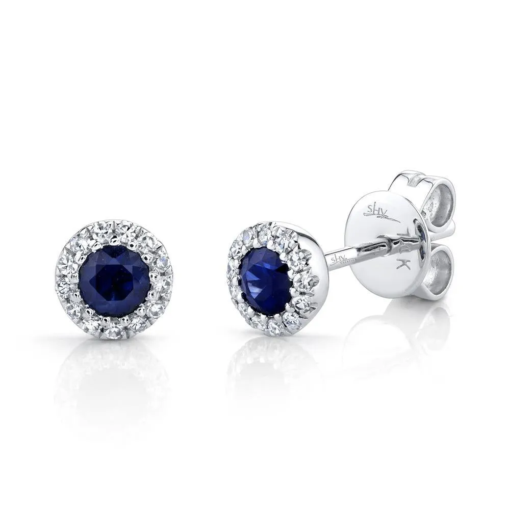 14K White Gold Diamond   Blue Sapphire Earrings