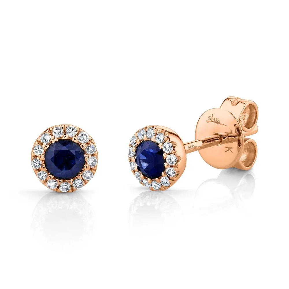 14K White Gold Diamond   Blue Sapphire Earrings