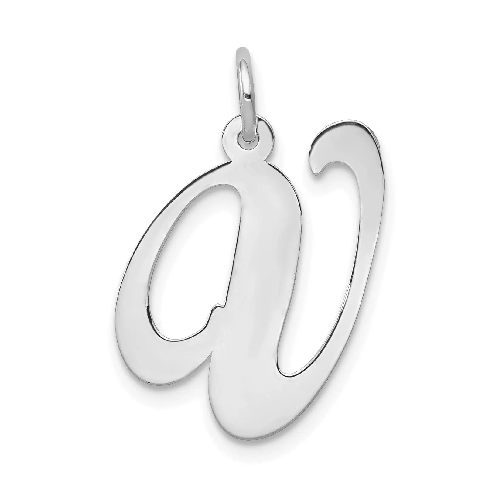 14K White Gold Large Size Fancy Script Letter V Initial Charm Pendant