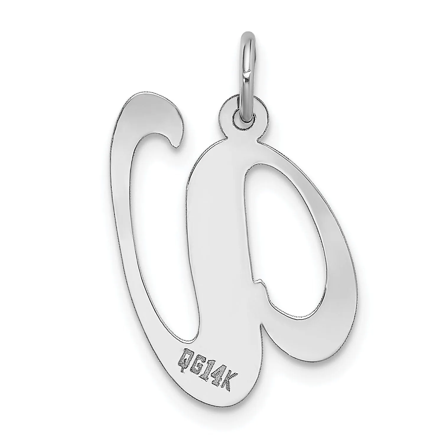 14K White Gold Large Size Fancy Script Letter V Initial Charm Pendant