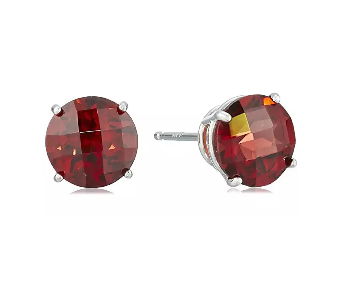 14k White Gold Plated 1 Carat Round Created Garnet Sapphire Stud Earrings