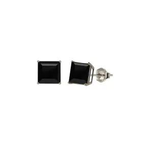 14k White Gold Plated 1/2 Carat Square Created Black Sapphire Stud Earrings