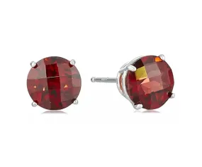 14k White Gold Plated 2 Carat Round Created Garnet Sapphire Stud Earrings