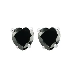 14k White Gold Plated 4 Carat Heart Created Black Sapphire Stud Earrings