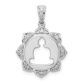 14k White Gold Polished Finish 0.165-CT Diamond Buddha Cut Out Design Charm Pendant