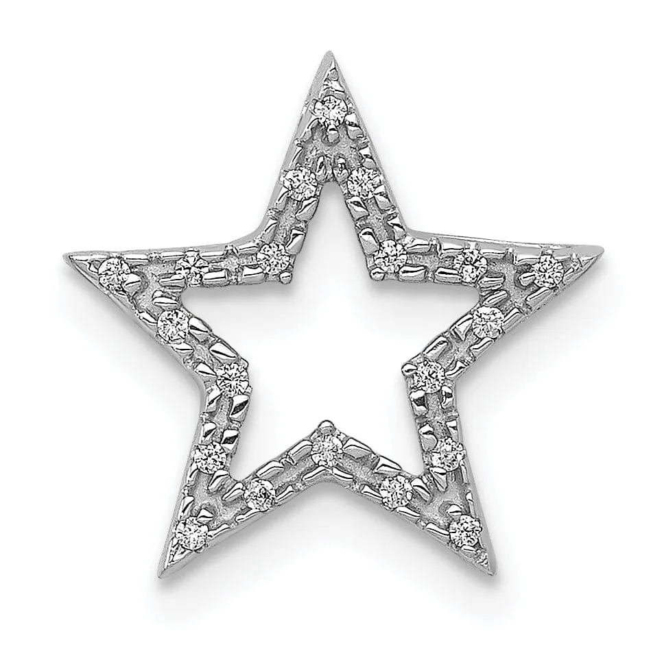 14k White Gold Polished Finish Small 0.05CT Diamond Star Chain Slide Pendant