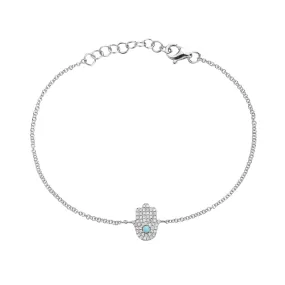 14K White Gold Turqoise And Diamond Hamsa Bracelet