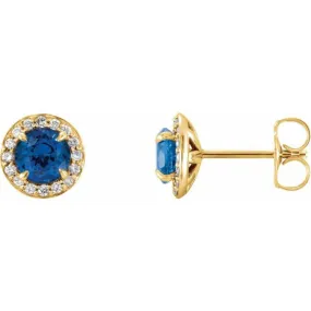 14K Yellow 4 mm Lab-Grown Blue Sapphire & 1/10 CTW Natural Diamond Earrings