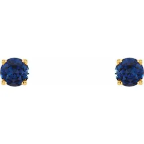 14K Yellow 4 mm Lab-Grown Blue Sapphire Stud Earrings