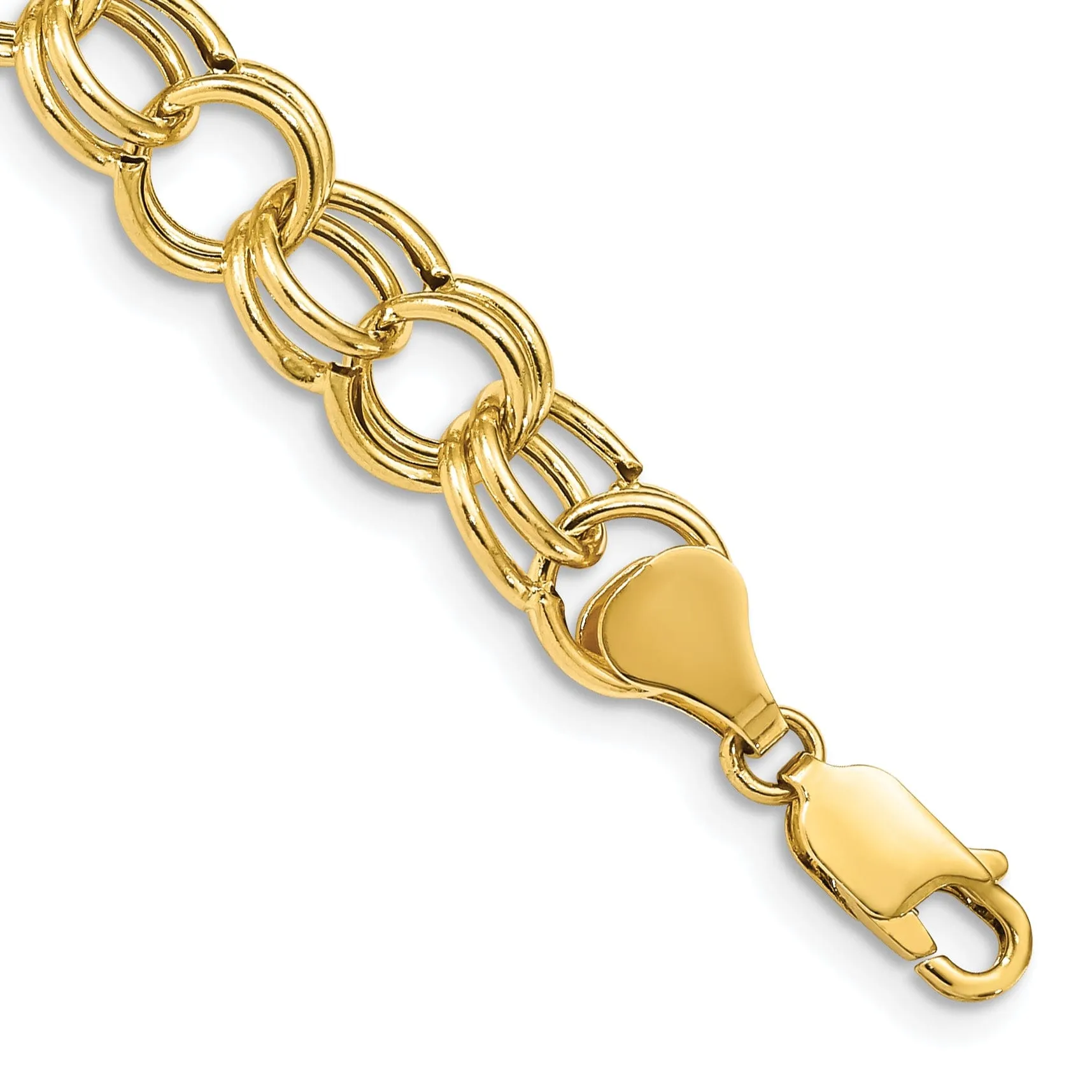 14k Yellow Gold Charm Bracelet, 8.5mm, 7-inch, Semi-Solid Link Design