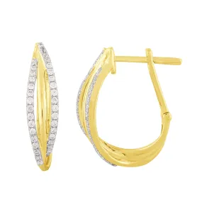 14K Yellow Gold Crossover Diamond Hoop Earrings