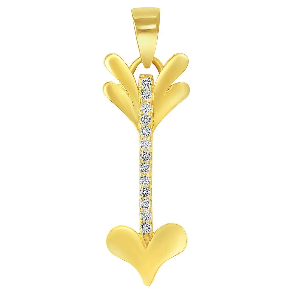 14k Yellow Gold Cubic-Zirconia Reversible Vertical Cupid's Love Arrow Pendant with Figaro Chain Necklace