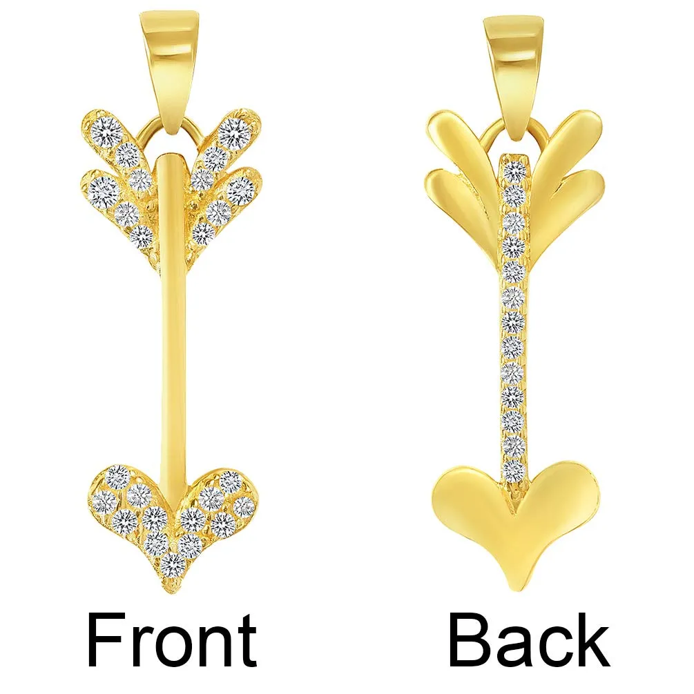 14k Yellow Gold Cubic-Zirconia Reversible Vertical Cupid's Love Arrow Pendant with Figaro Chain Necklace