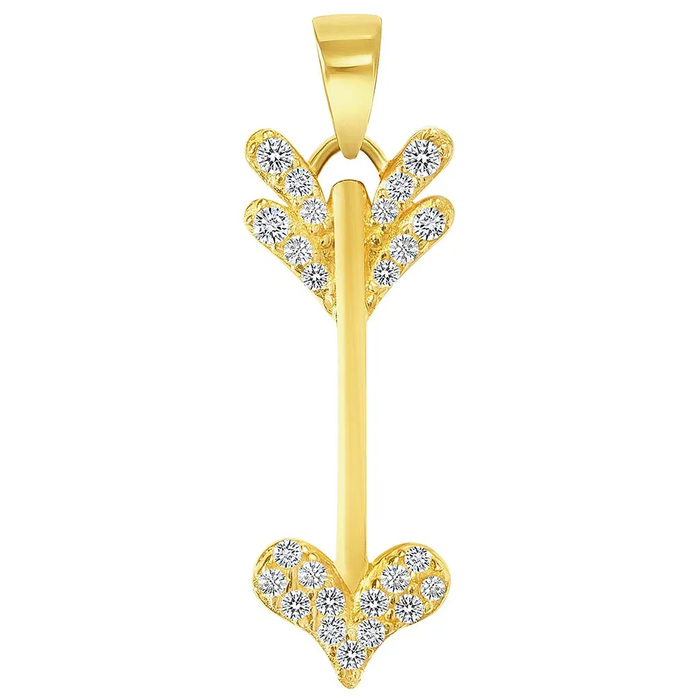 14k Yellow Gold Cubic-Zirconia Reversible Vertical Cupid's Love Arrow Pendant with Figaro Chain Necklace