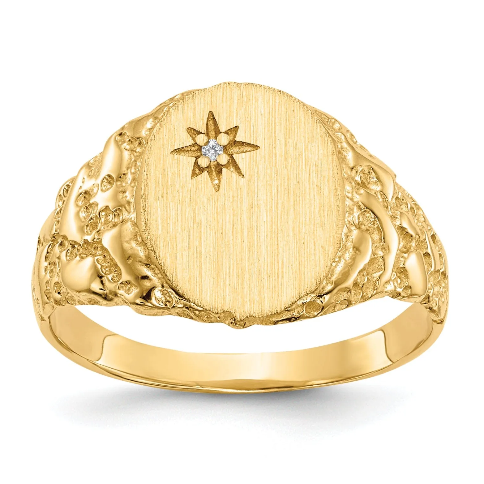 14k Yellow Gold Diamond Women's Burnish Signet Ring