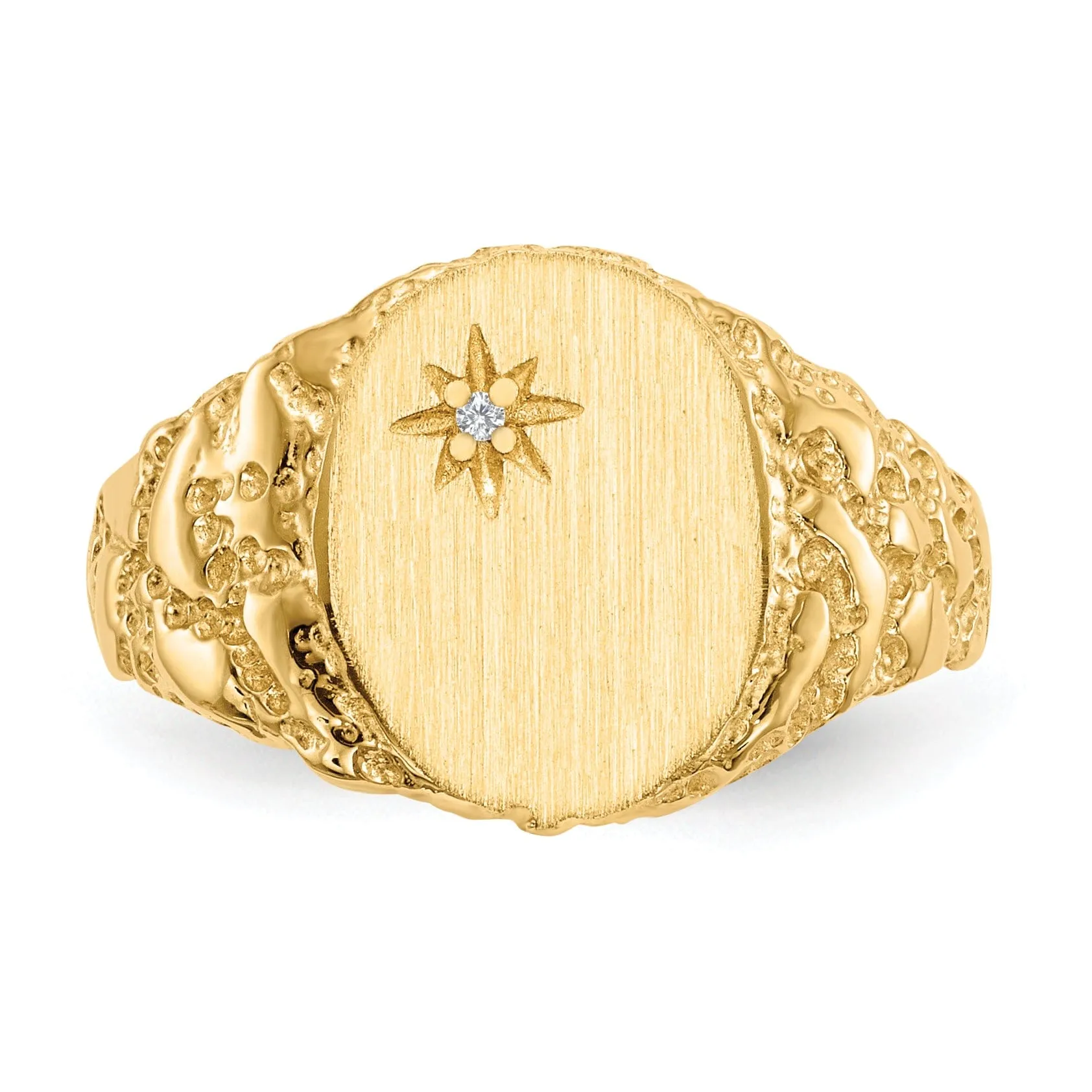 14k Yellow Gold Diamond Women's Burnish Signet Ring