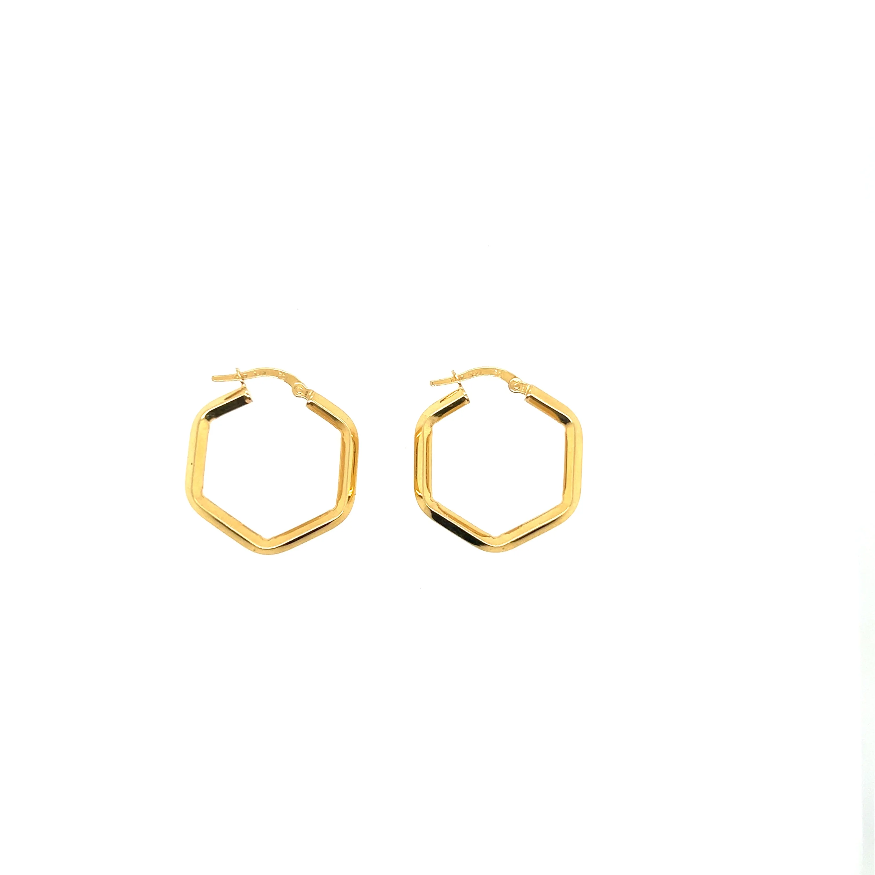 14K Yellow Gold Hexagonal Hoop Earrings