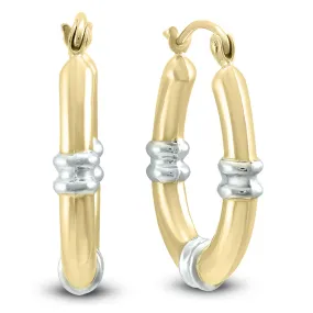 14K Yellow Gold Hoop Earrings with White Rhodium Shoulder Accents (22mm)