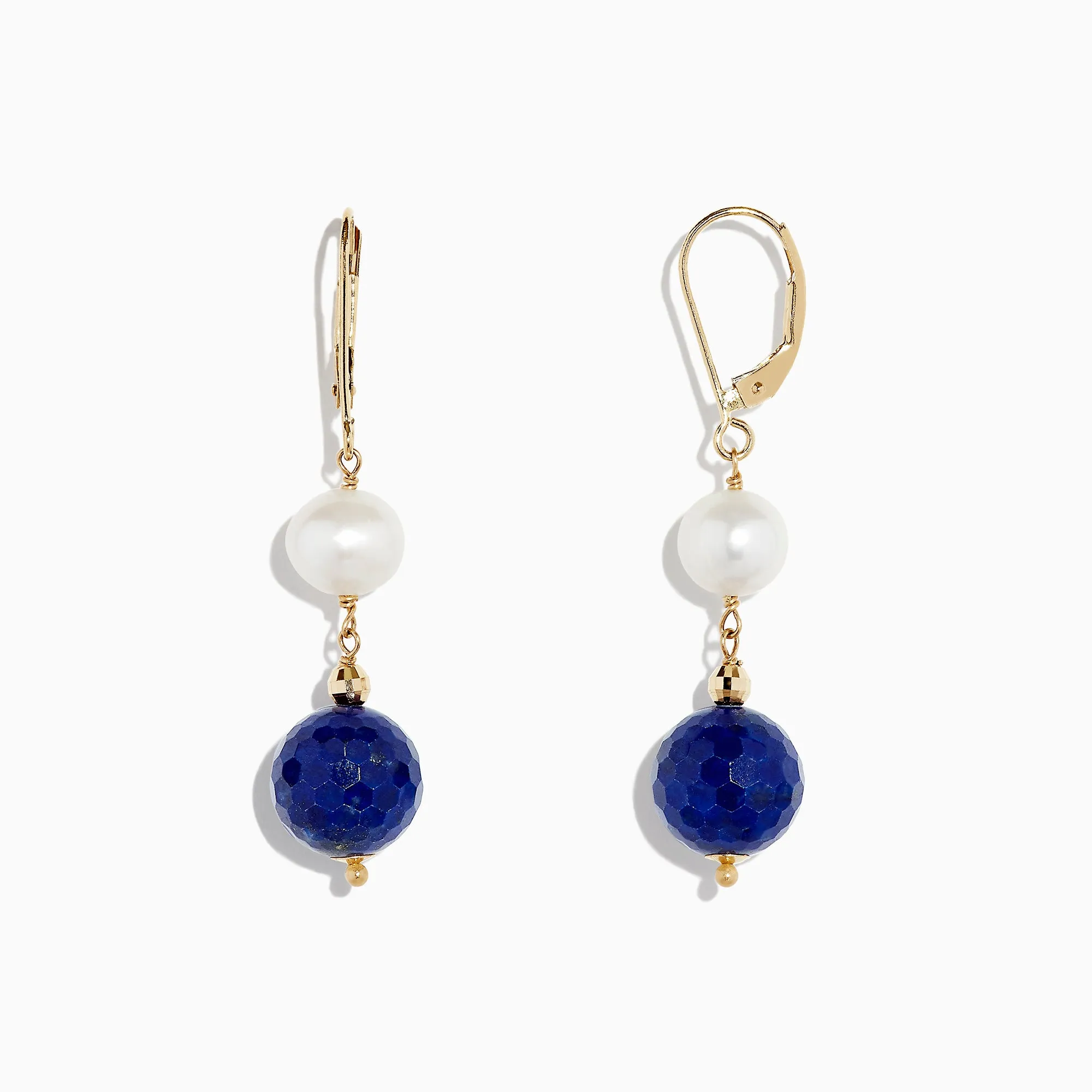 14K Yellow Gold Lapis Lazuli & Cultured Fresh Water Pearl Drop Earrings, 1.50 TCW