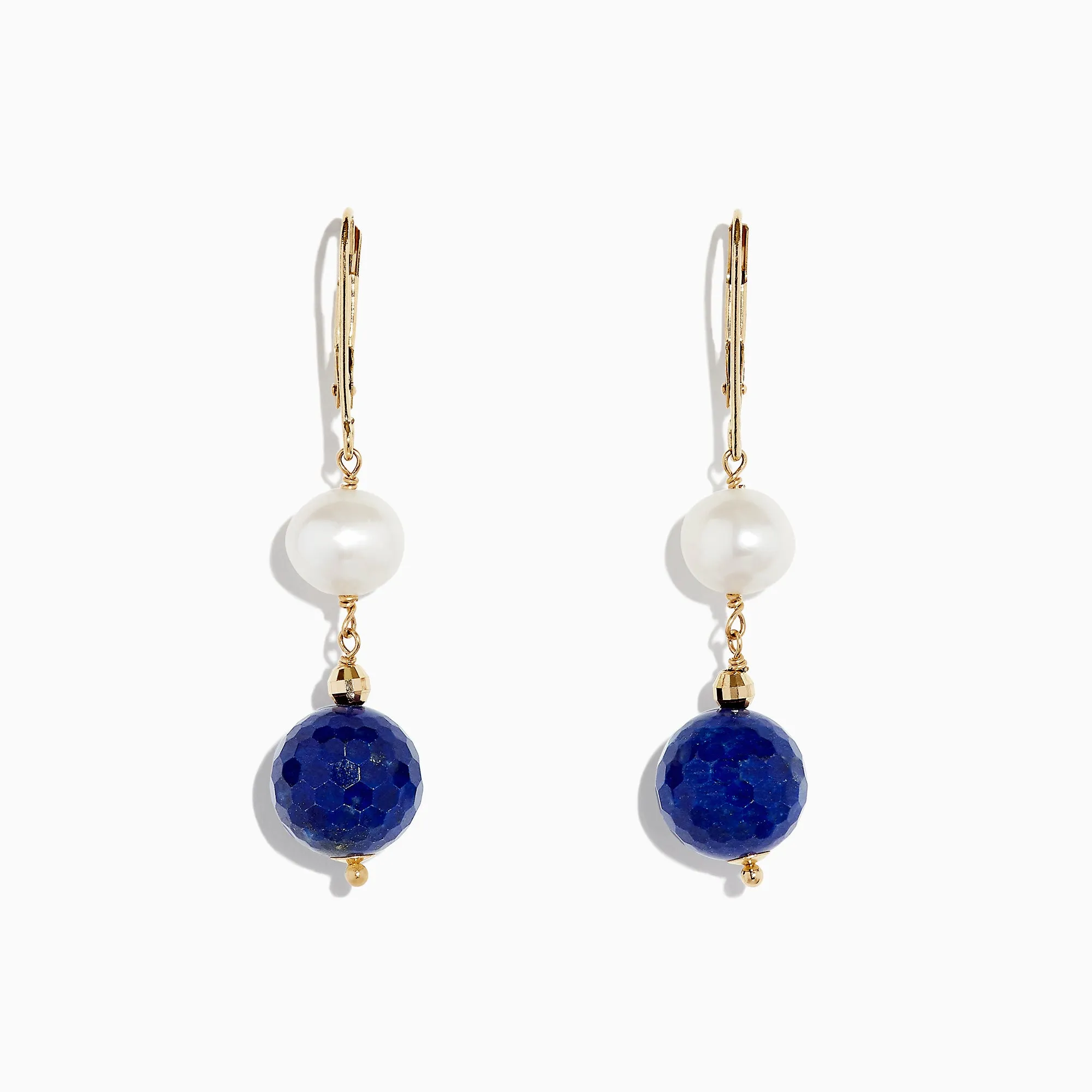 14K Yellow Gold Lapis Lazuli & Cultured Fresh Water Pearl Drop Earrings, 1.50 TCW