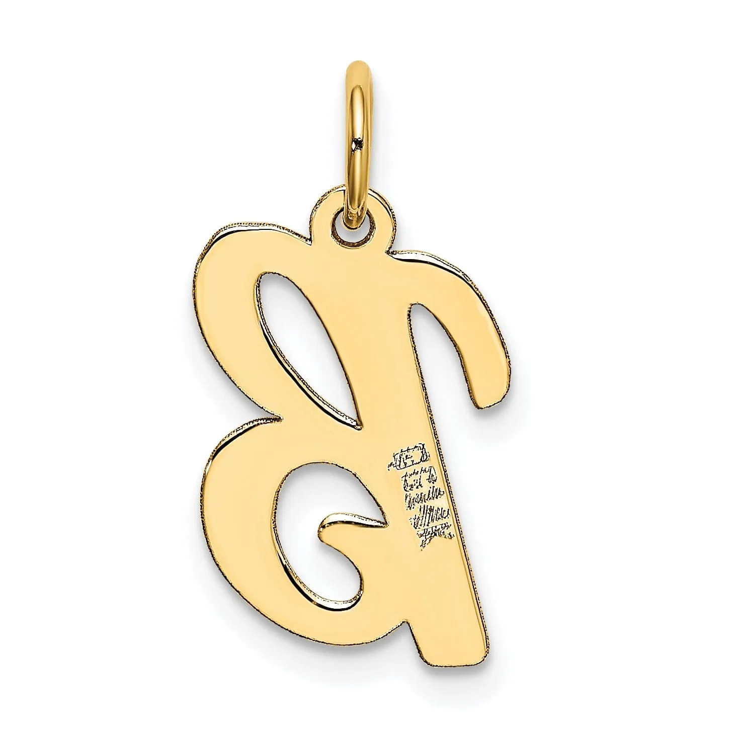 14K Yellow Gold Medium Size Fancy Script Design Letter B Initial Pendant