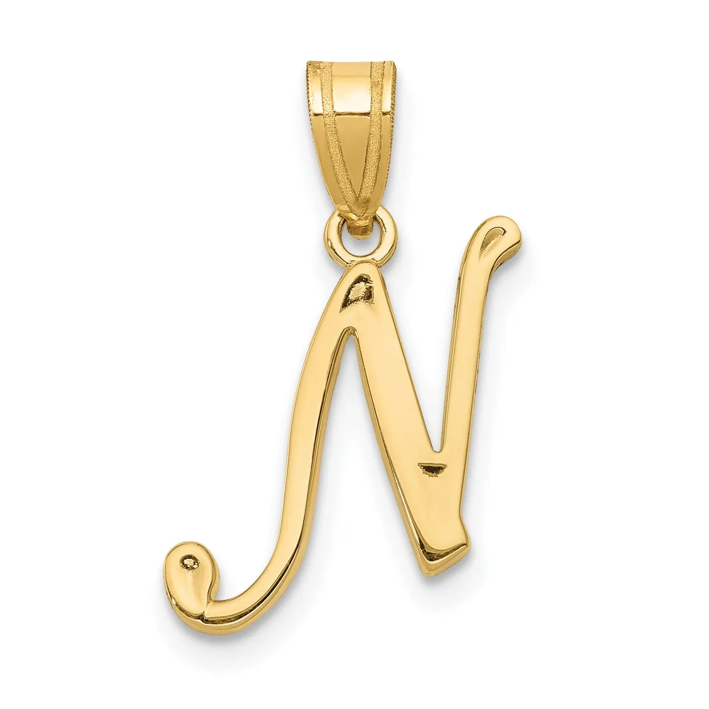 14K Yellow Gold Medium Size Script Design Letter N Initial Pendant