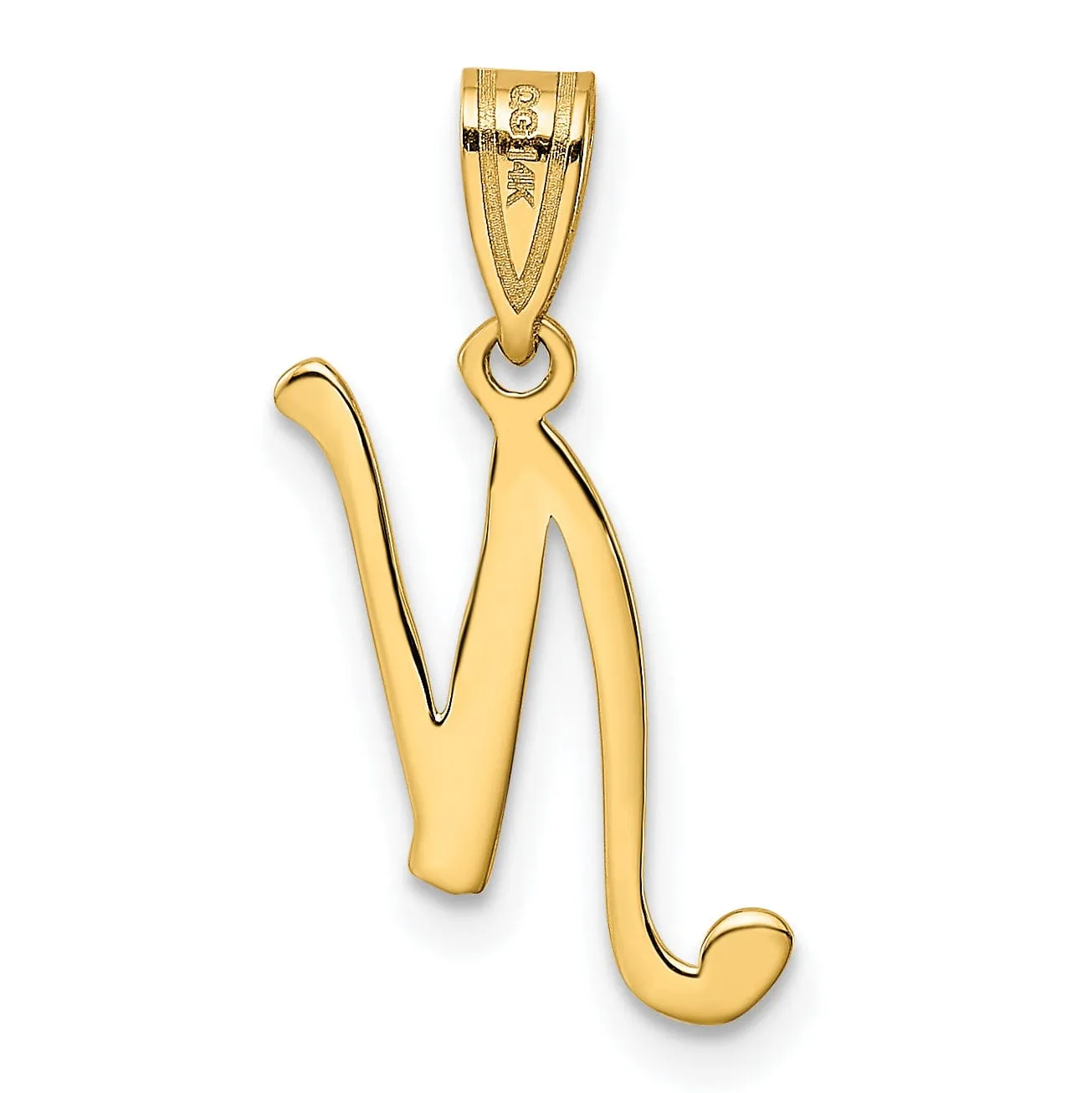 14K Yellow Gold Medium Size Script Design Letter N Initial Pendant