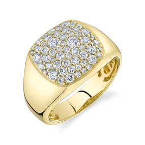 14K Yellow Gold Pave Diamond Signet Ring