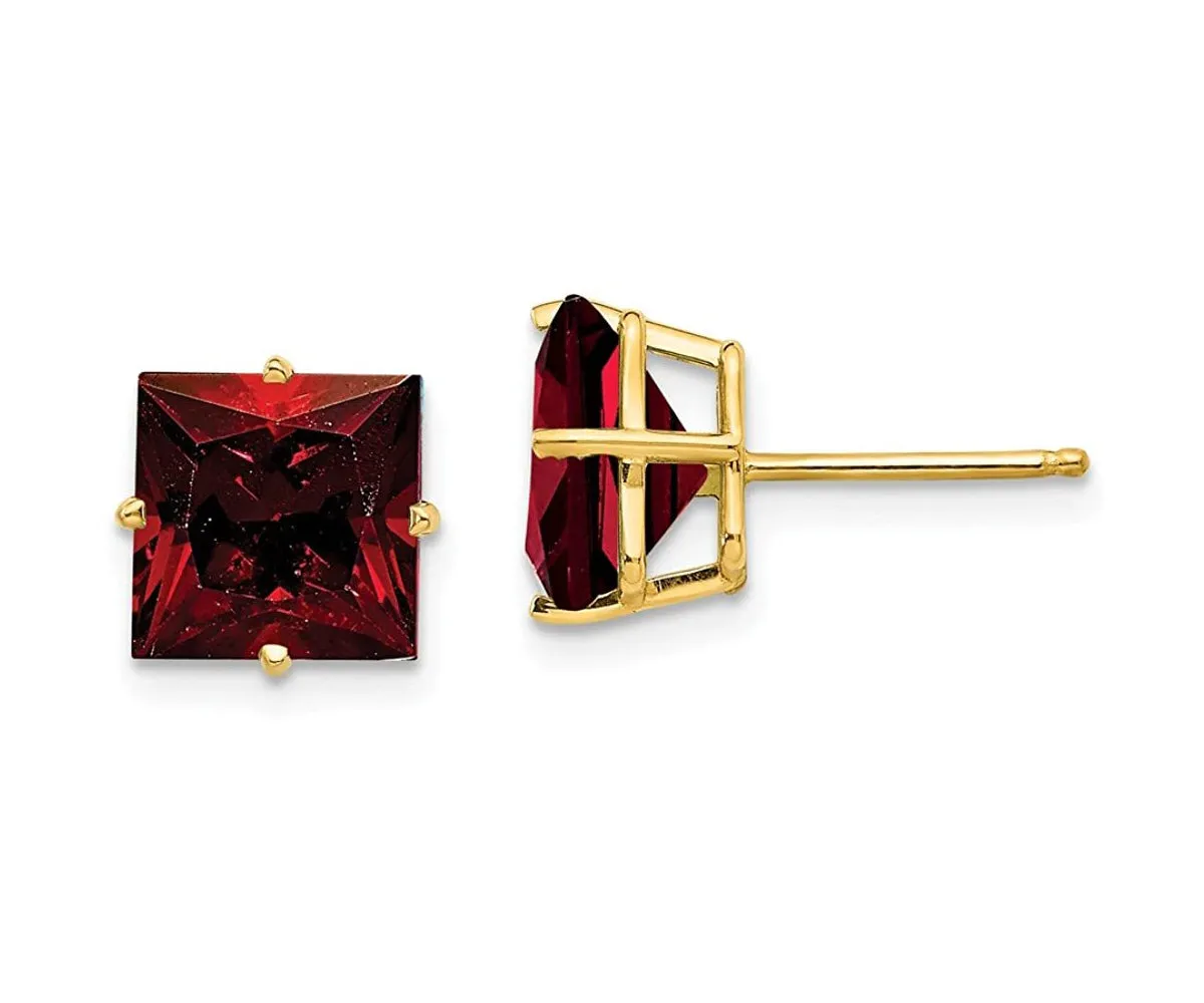 14k Yellow Gold Plated 4 Carat Princess Cut Created Garnet Sapphire Stud Earrings