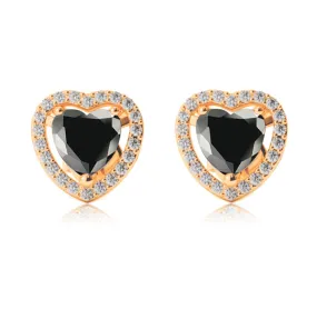 14k Yellow Gold Plated 4 Ct Created Halo Heart Black Sapphire Stud Earrings