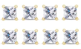 14k Yellow Gold Plated 4mm 1/2Ct Princess Cut White Sapphire Set Of Four Stud Earrings