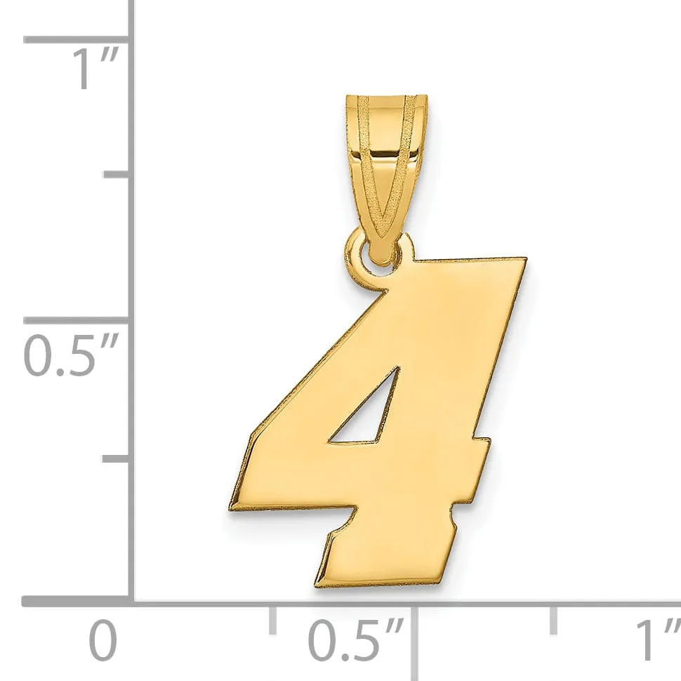 14k Yellow Gold Polished Finish Block Script Design Number 4 Charm Pendant